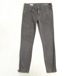 Gap 1969 Denim Women Ash Grey Moto Always Skinny Zipper Ankle Stretch Jeans 26